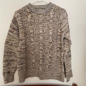 Marled brown & beige cable knit grandpa pullover sweater